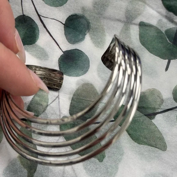 Modernist 925 Sterling Silver Wave Cuff Bracelet